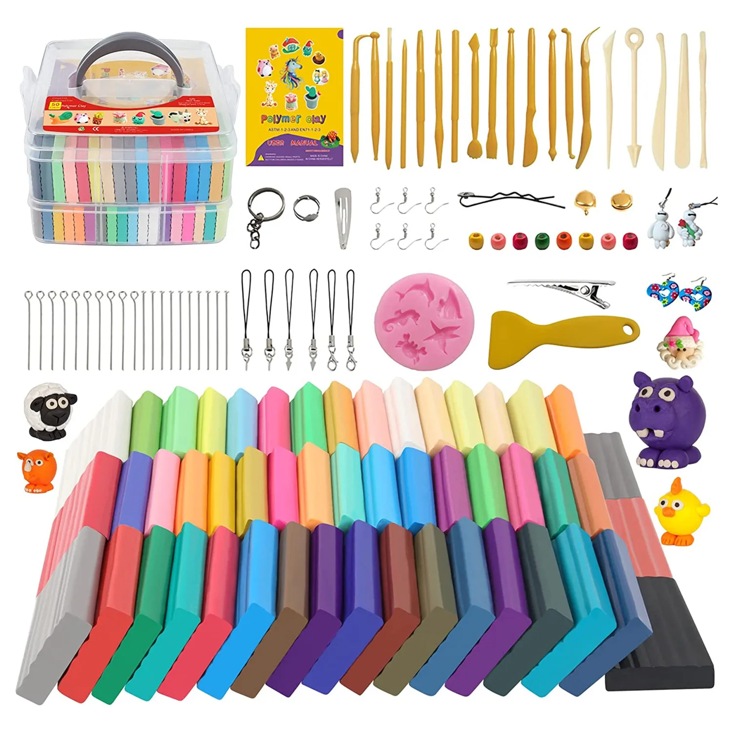 Polymer Clay Starter Kit, 42/32 Colors of Oven-Bake, Baking Clay Blocks,  with 5 Sculpting Tools and 30 Accessories in Storage Box