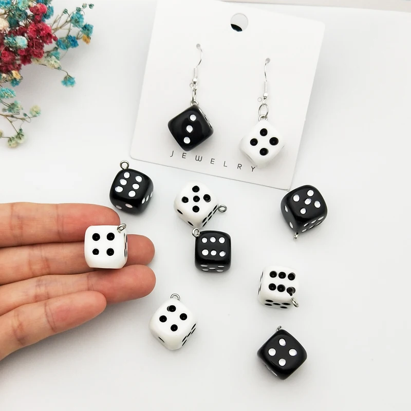 10pcs/pack 15mm Dice Resin Charms 3d Dice Pendants Diy Craft Fit For Bracelet Earring Key Chains