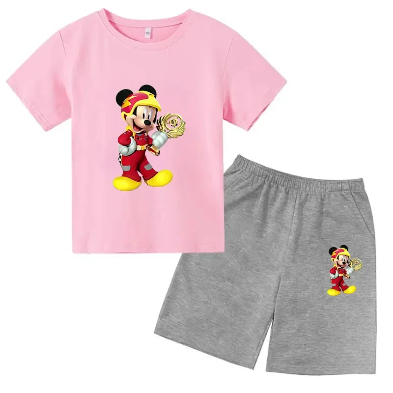 thumbnail image 1 of Conjunto de 2 piezas de camiseta y pantalones cortos de marca Disney de manga corta de verano para niños y niñas, conjuntos de moda para bebés de 2 a 12 años, 1 of 5