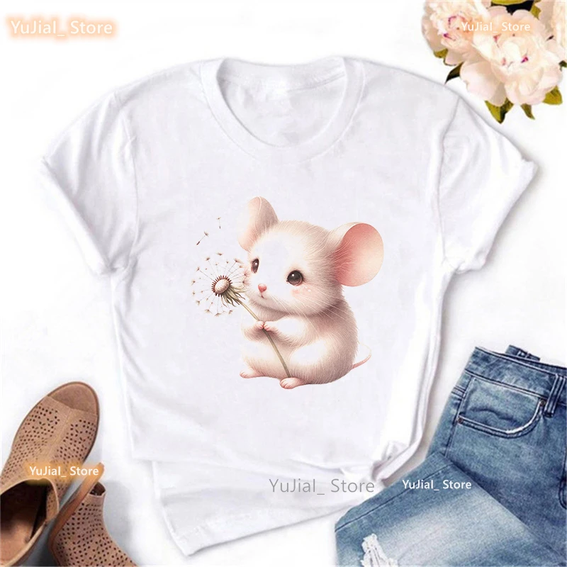 Camiseta con estampado de diente de león para niña, ropa Kawaii, Tops de moda de verano, camiseta Harajuku para mujer