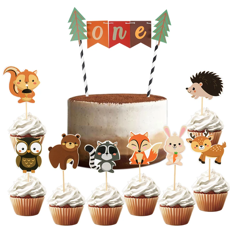 

1set Cartoon Animal Cake Topper Happy Birthday Baby shower Wild Animal Jungle Theme Party DIY Cupcake Decoration Accessories