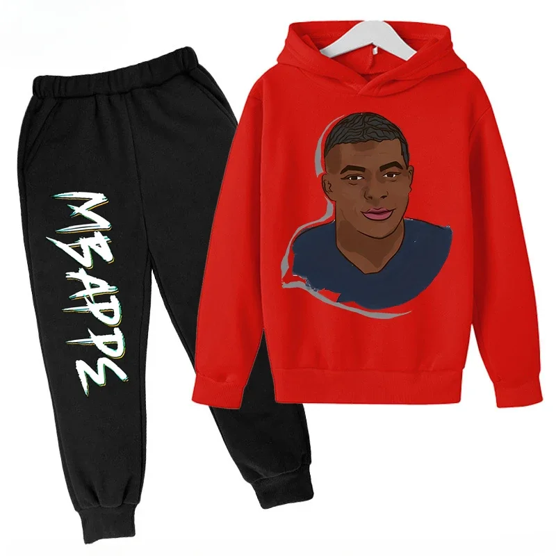 thumbnail image 1 of Conjunto de sudadera y pantalones con estampado de Mbappé para niños, primavera y otoño, conjunto de ropa deportiva de 2 piezas para niños y niñas, ropa para niños, 1 of 5