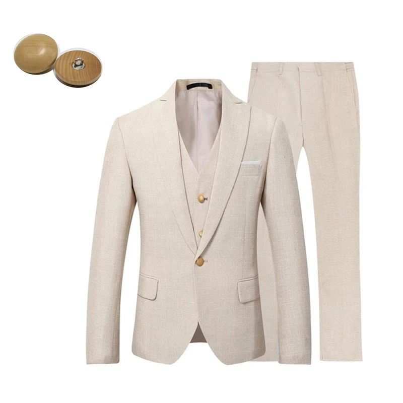 

Beige Ivory Men Suit Casual Linen Beach Suit Wedding Groom Stylish Prom Dress Men Party Wear