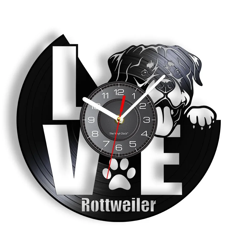 

Настенные часы с виниловой пластиной и надписью «I Love Rottweiler»