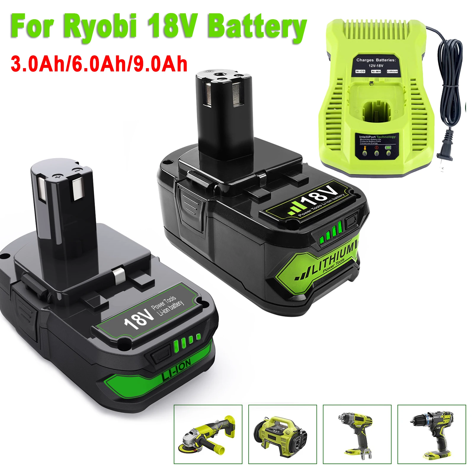 9.0Ah 6.0Ah 3.0Ah Batteria Ricaricabile Per Ryobi 18V Batteria Al Litio Per Ryobi One + P107 P105 P104 P103 P102 P108 Trapano A Batteria