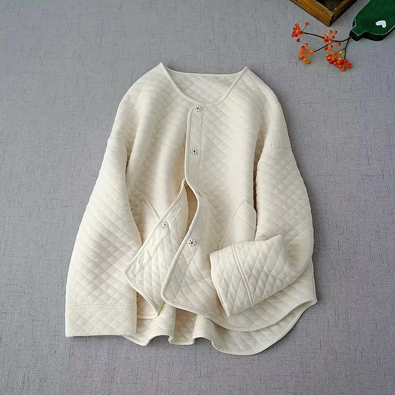 

2023 New Arrival Autumn/winter Women Casual O-neck Single Breasted Outerwear & Coats All-matched Long Sleeve Cotton Jackets V828