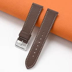 Luxurious Genuine Leather Strap in Orange Green - Retro Cowhide Quick Release Watch Band Belt - 20mm (Dark brown white)