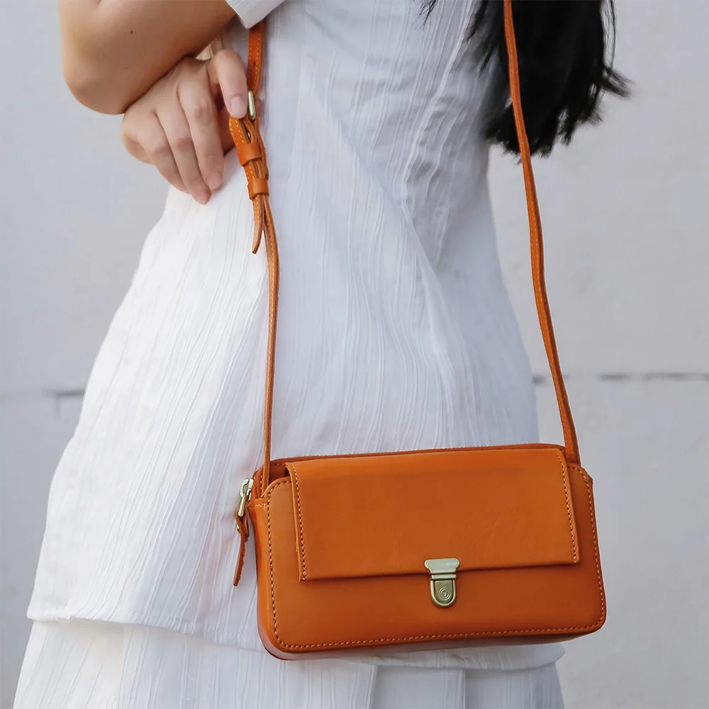 New Genuine Leather Women's Bag Retro Simple Shoulder Bag Korean Version Fashion Crossbody Bag Female Shoulder Bag