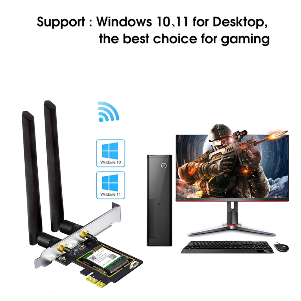 Teldaykemei RTL8852CE WiFi 6E AX5400 BT5.3 트라이 밴드 2.4G/5G/6Ghz 무선 PCIE 어댑터 PC Win 10/11용 802.11AX 네트워크 카드