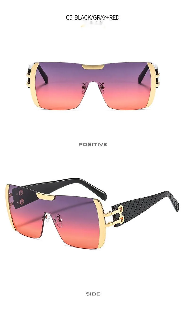 Nouveau grand cadre décoratif en métal intégré pour hommes et femmes, lunettes de soleil Instagram à la mode et personnalisées, lunettes de soleil colorées à la mode_voghion.com