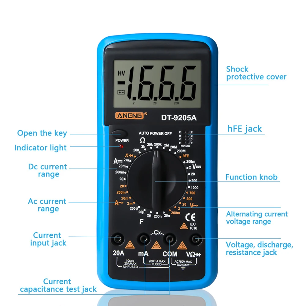 ANENG DT-9205A Digital Multimeter Ammeter Voltmeter Digital Voltage Tester Resistance Auto Range Multimetro Meter Test Probes,digital multimeter,multimeter tester