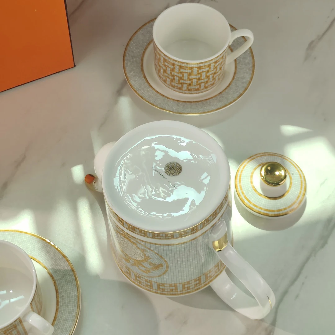 European Mosaic Coffee Cups Set Bone China Coffee Cup Teacup Saucers Tableware Teapot Dishes Afternoon Tea Set
