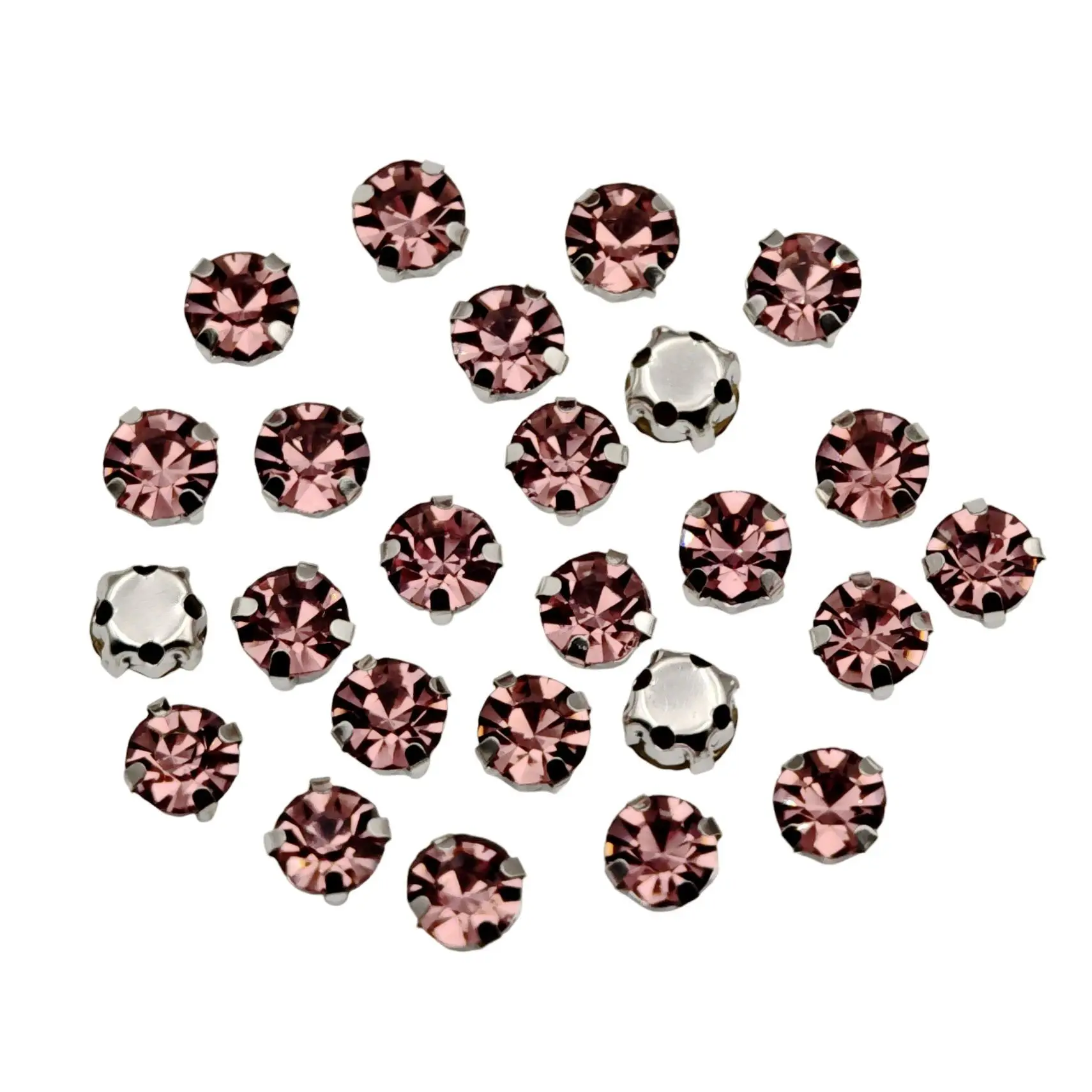 Round Glass Rhinestones with Claw Setting - Crystal Stones with Silver Metal Base