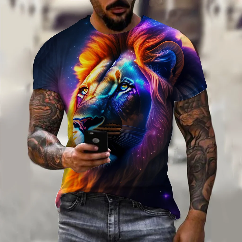 

Colorful Lion Men's T-Shirt For Men with Animal Clothing Summer 3D Printed Graphic Tee Shirt O-neck Short Sleeve Fashion Casual