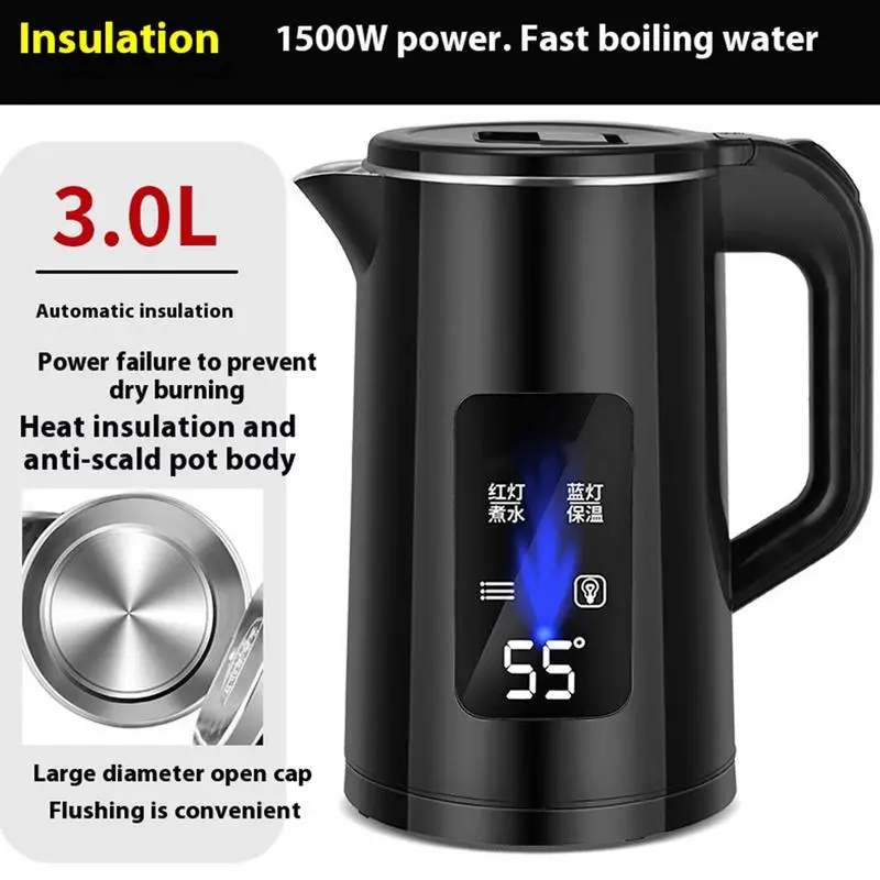 Electric Kettle Stainless Steel Teapot Boiler Fast Boiling Stainless Steel Instant Water Boiler Heater for Family Gatherings