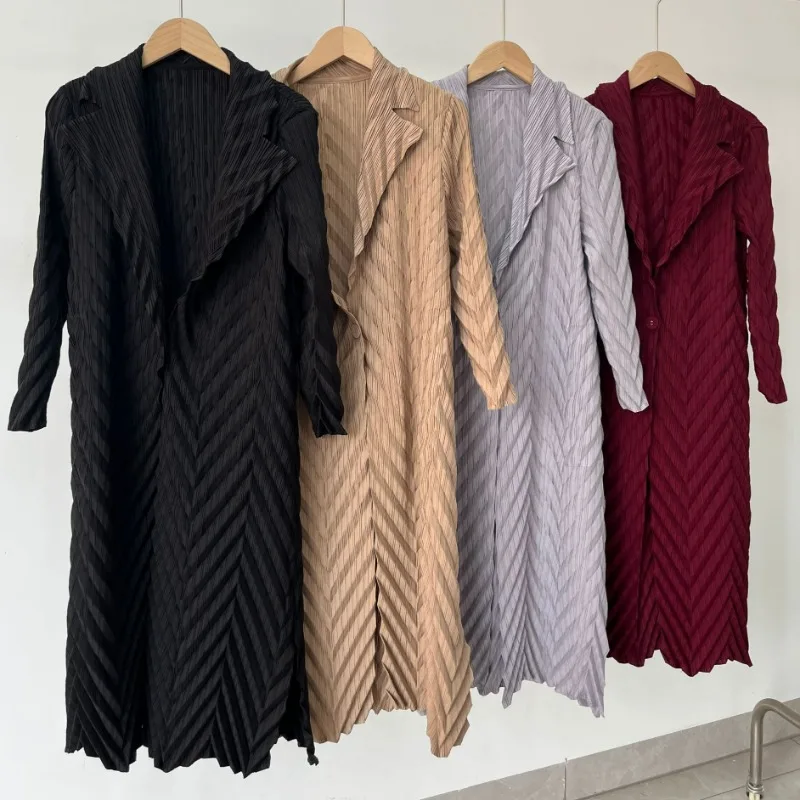 

Высококачественный складной кардиган ручной работы Miyake, длинное пальто, модная универсальная рубашка с длинным рукавом и воротником-костюмом 3D