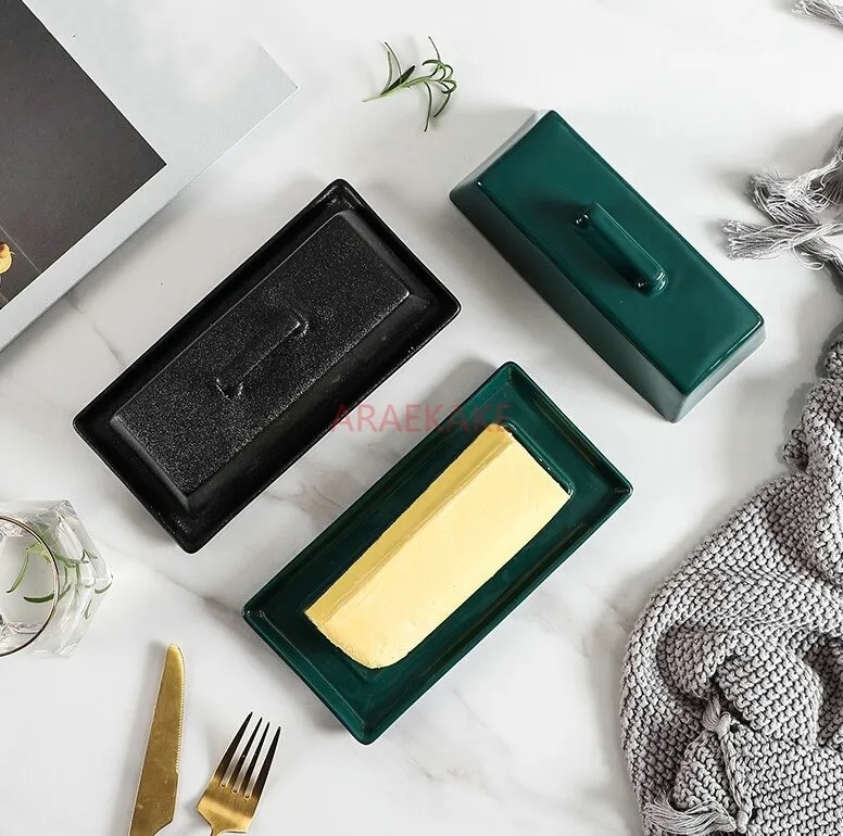 European simple cheese butter dish with lid Dim sum dish ceramic butter special tableware household cheese box