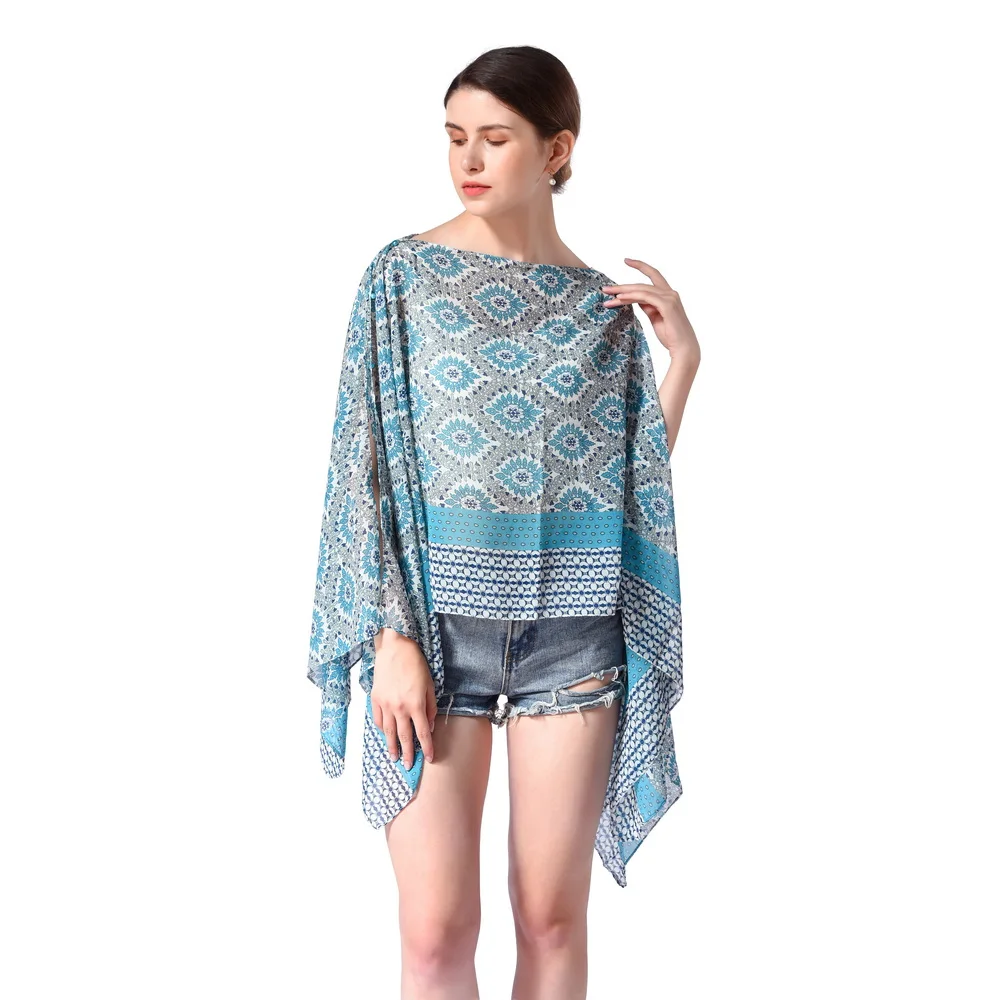 

Fashion Women's Lightweight Chiffon Blouses Beach Swimsuit Cover Up Sun Protection Cardigan Summer Poncho Womens Tops