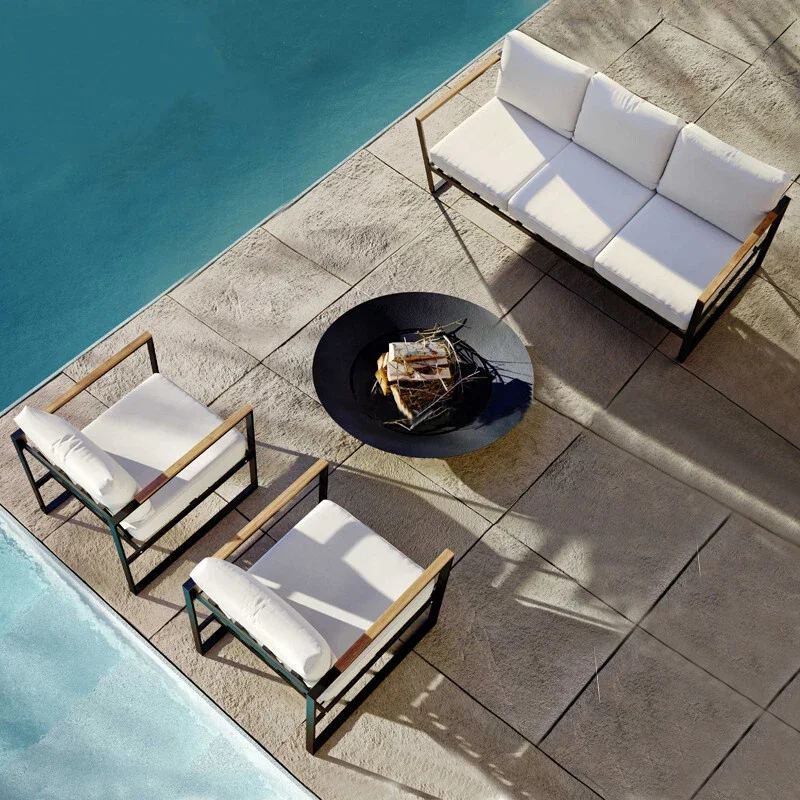 

Внутренний диван для отдыха на открытом воздухе, искусственная мебель для балкона, уличное водонепроницаемое двойное сиденье из алюминиевого сплава