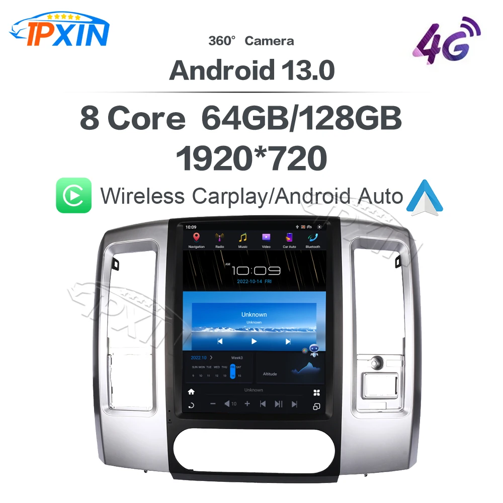 

Автомобильный радиоприемник Qualcomm 12,1 дюйма для Dodge RAM 1500 2500 3500-2008, мультимедийный плеер с GPS-навигацией, стерео Android 13