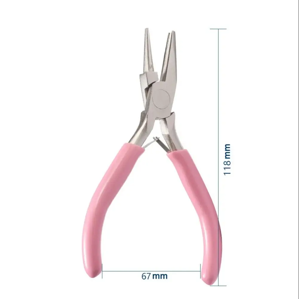 Universal Pliers Pink Handle Nickel Iron Single Section Round Concave Handmade Jewellery Hardware Making Tool Sharp Nose Diagonal Portable