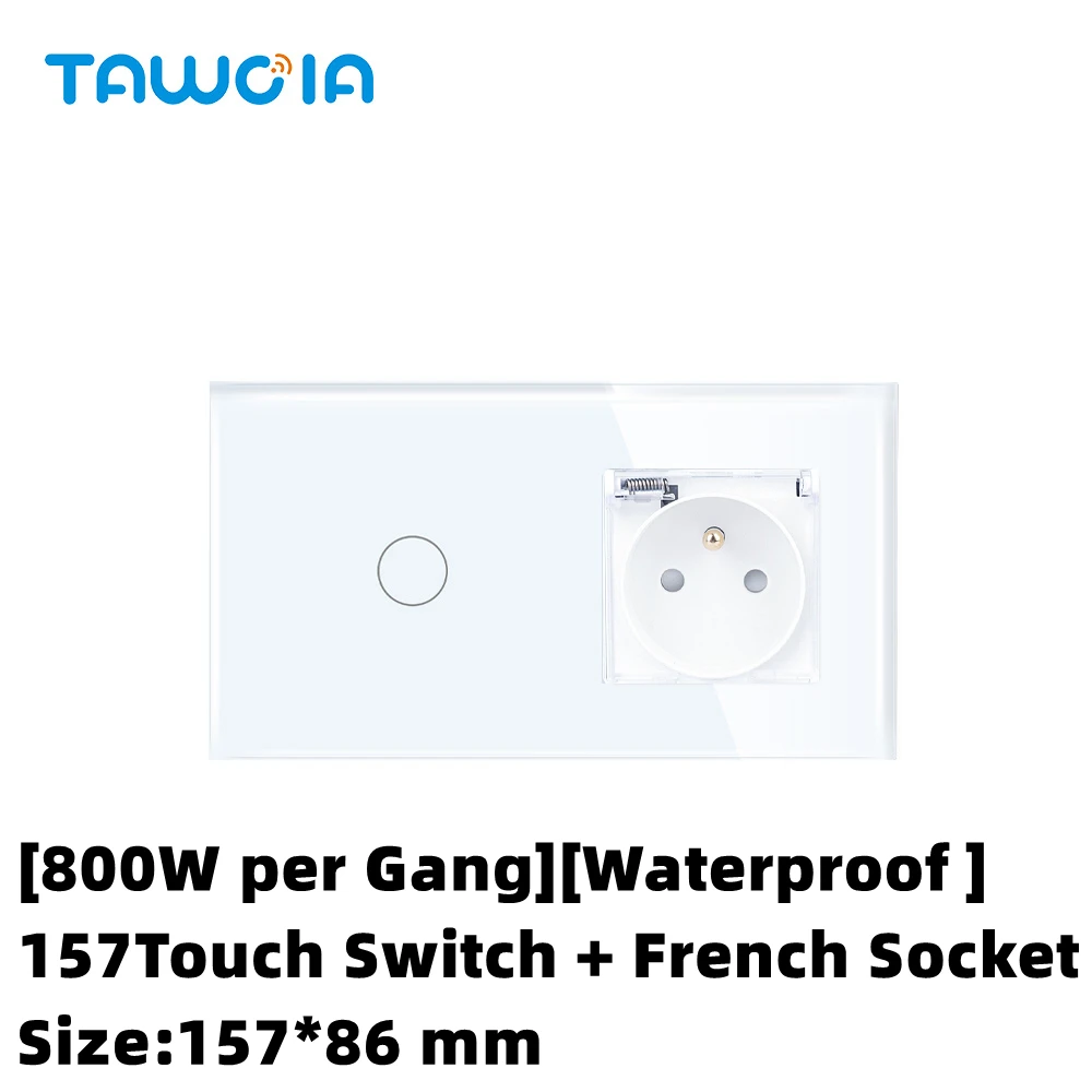 Switch With Socket Eu 1/2/3 Gang 1 Way Glass 800w Touch Switch Type E