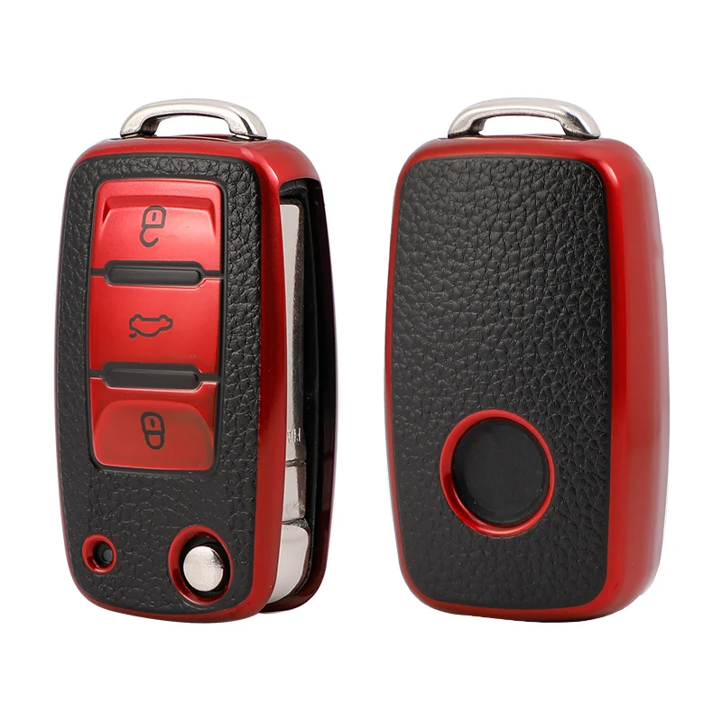 Key Case Tpu Leather Car Key Case Full Cover Protection Shell Bag for VW Volkswagen Polo Tiguan Passat Golf Jetta Lavida Skoda Octavia