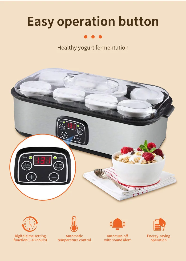Description Picture 6 of item110V/220V Automatic Yogurt Maker Adjustable Temperature Time Yogurt Maker Professional Ice Cream Pudding Maker with 8 Yogurt Jar