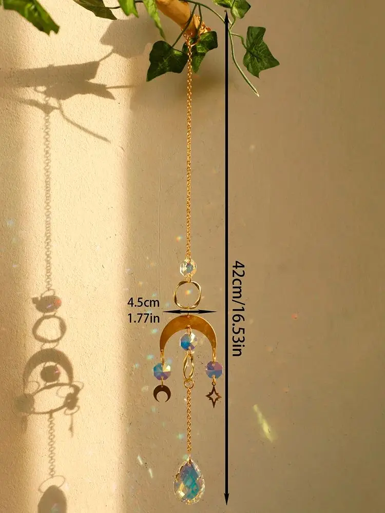 Crystal Sun Catchers Moon Star Hanging Decoration Prism Rainbow Maker Teardrop Chandelier Yard Garden Wind Chimes Outdoor Decor