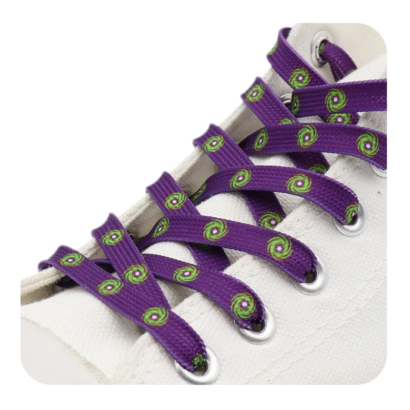 Weiou New Fantastic 7mm Purple Shoelaces With Prints Green Hurricane For Sneaker Sports Shoe Laces Clothing Accessories 60-180cm