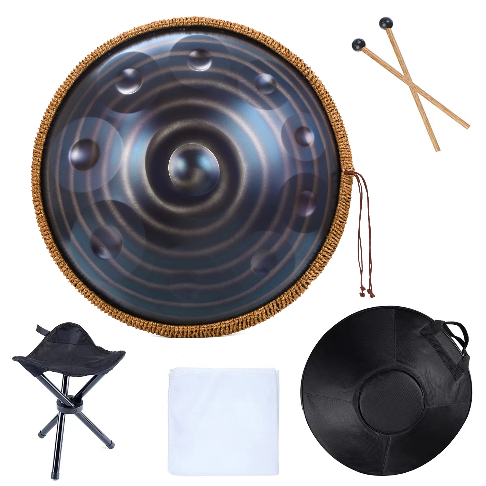 Or - Handpan En Acier De 22 Pouces En Ré Mineur, 9 Notes 440 Hz