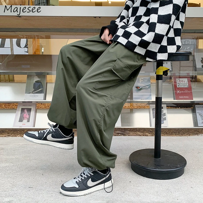 

Cargo Pants Men Autumn New Arrival Fashion Korean Style Trendy Baggy Loose Simple BF Elastic Waist High Street Harajuku Slacks