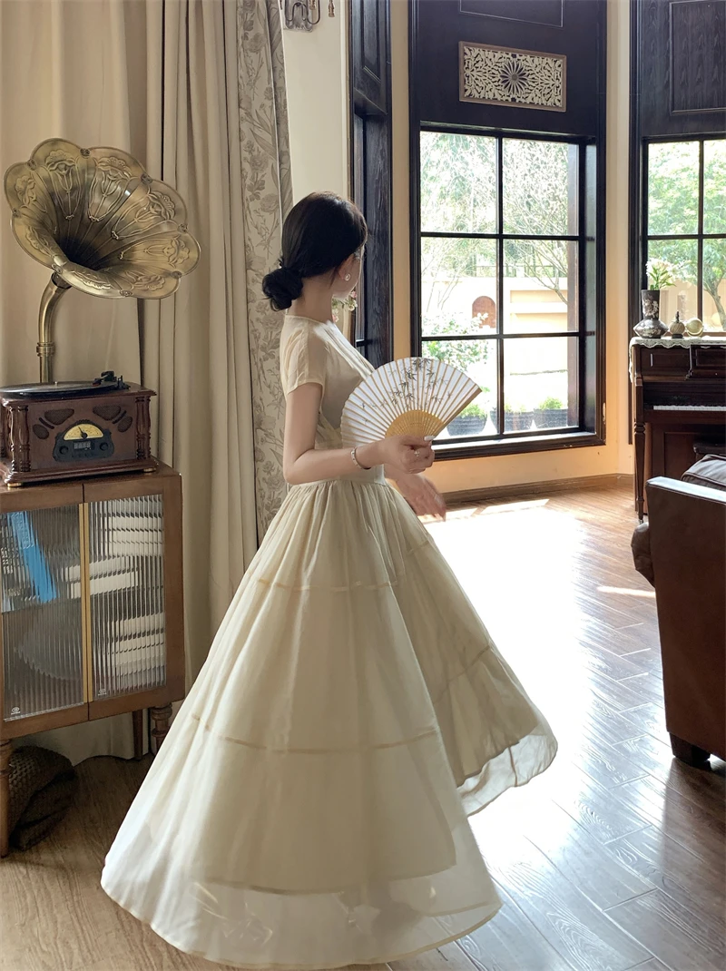 Elegant Long Dresses for Women V-neck A-line Birthday Party Dress French Casual High Waist Summer New Prom Retro Vestidos Mujer