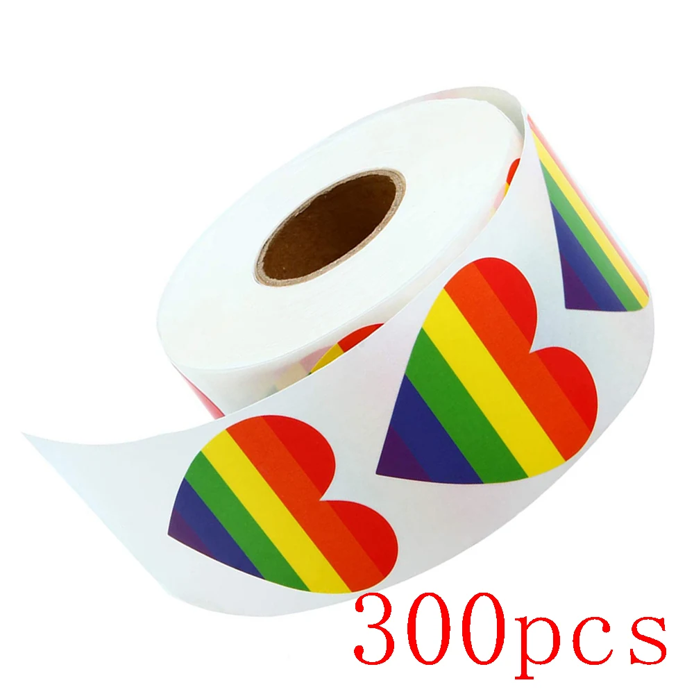 50-500 Piece Gay Pride Stickers Love Pride Rainbow Stickers Love Heart Baking Sticker 1Inch Love Rainbow Heart Shaped  Tape 