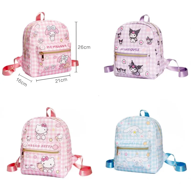 

MINISO My Melody Pu Leather Waterproof Mini Backpack Cartoon Kawaii Hello Kitty Kuromi Cinnamoroll Printed Plaid Kids School Bag