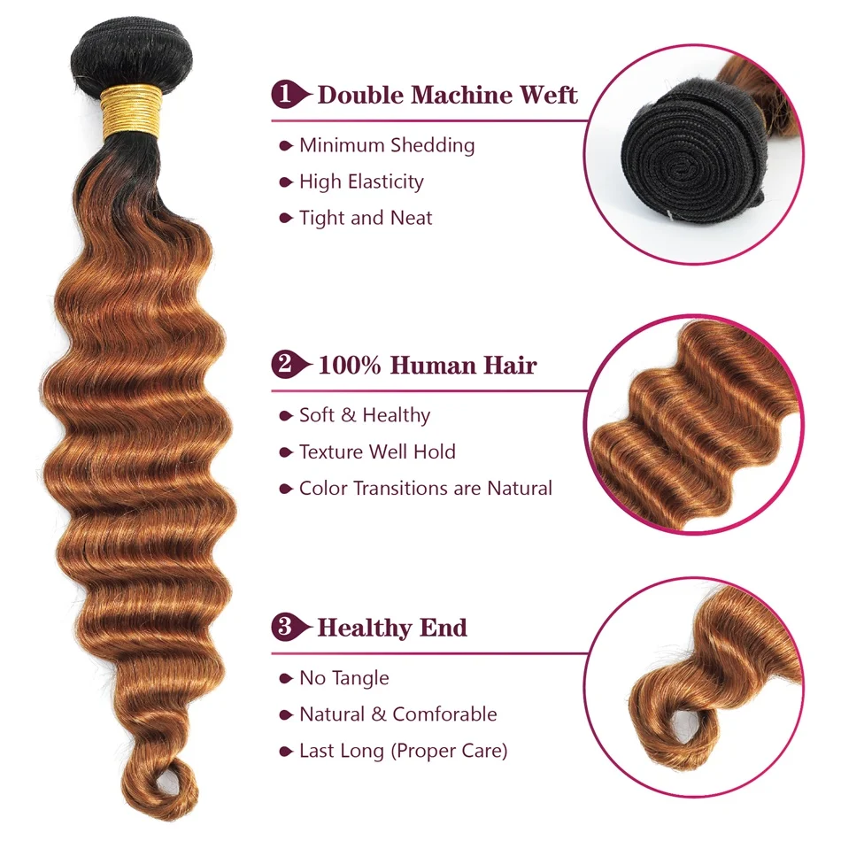 Tendresse Loose Deep Wave Bundles Human Hair 12A Brazilian Human Hair Weave 3 Bundles Can Be Dyed and Bleached