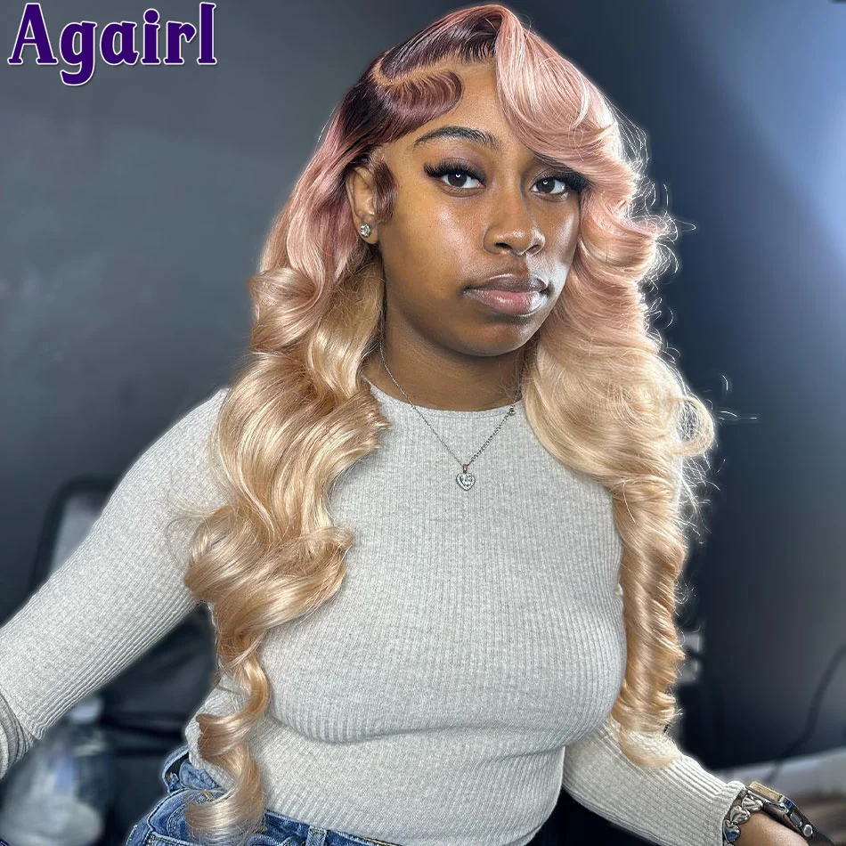 

Ombre Pink 613 With Brown Root 13X6 Lace Front Human Hair Wigs 200% PrePlucked 13x4 Body Wave Lace Frontal Wigs For Black Women