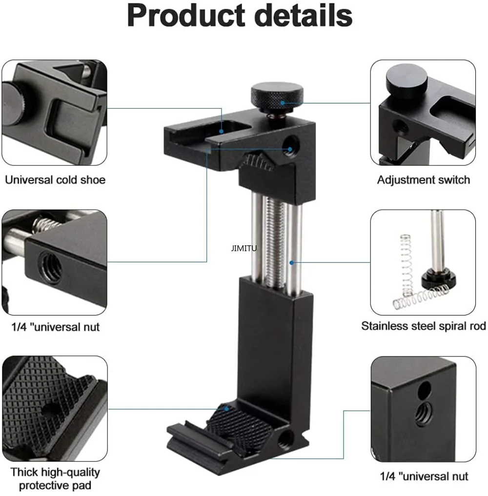 콜드 슈 마운트가 있는 알루미늄 휴대폰 삼각대 마운트, 수직 및 수평 지원, iPhone 12 11 Pro용 범용 조절식 클램프