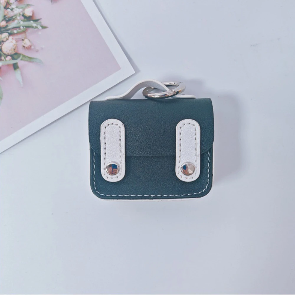 Mini Backpack Coin Purse Keychain Patchwork Color PU Leather Bluetooth Headset Bag School Bag Shape Wallet Earphone Storage Bag
