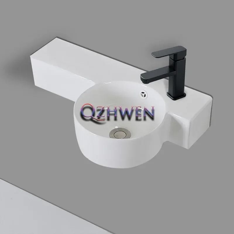 55cm Ceramic Washbasin White Bathroom Sink Chinese Style Simple Small Apartment Wall-mounted Narrow Side Home Mini Vessel Sink