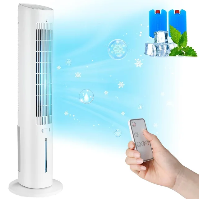 Ventilateur tour haut 97cm ventilateur sur pied télécommandé 5.5 M/s fonction d'arôme avec eau de refroidissement, 3 vitesses 12 minuteries 48 °   Oscillation 1