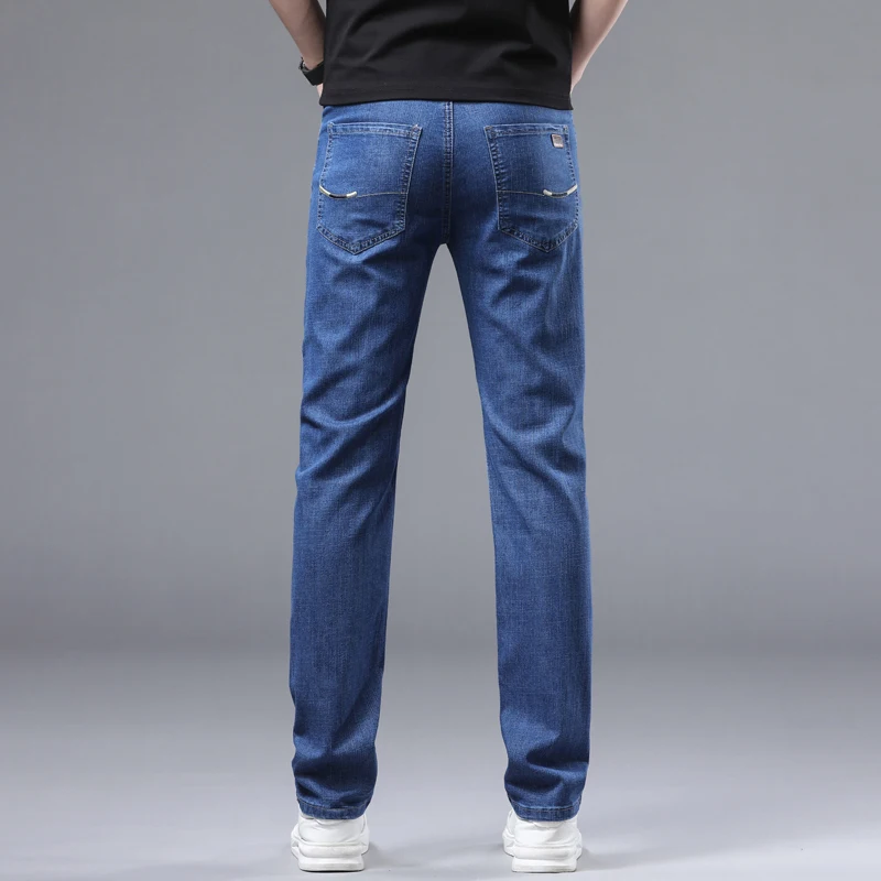 Wthinlee Summer Thin Men's Stretch Straight Jeans Classic Black Blue Business Casual Large Size Denim Pants Brand Trousers 4