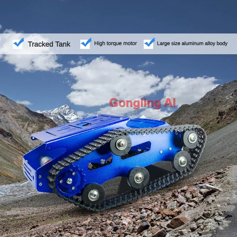 Robot Tank Radiocommandé 2.4GHz en action sur un terrain accidenté