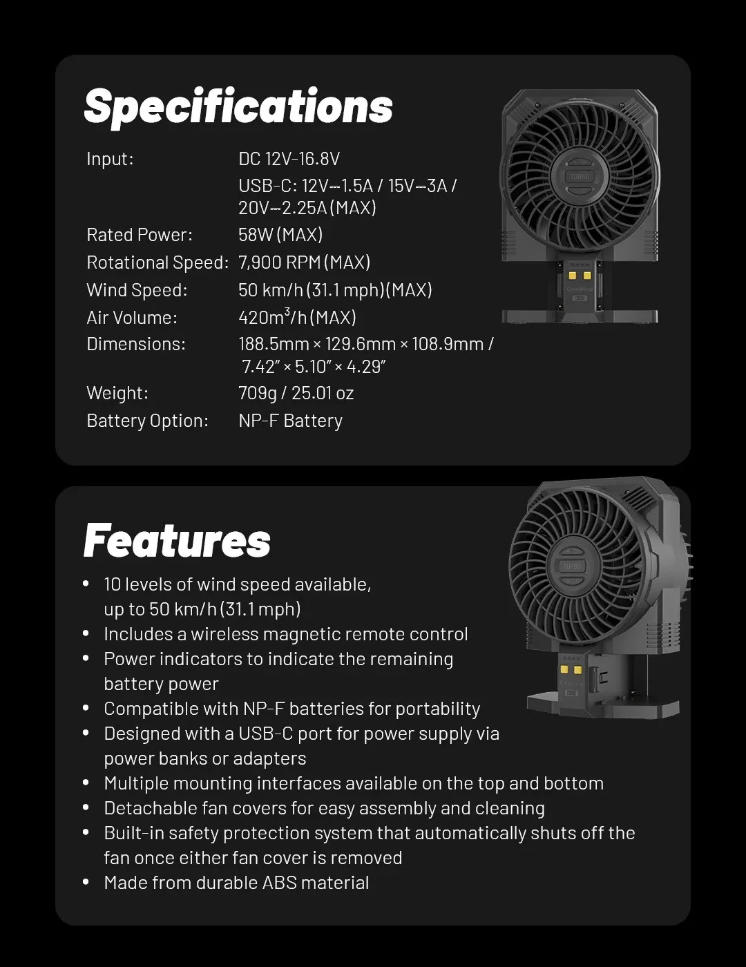 NITECORE CW30 CineWind Portable Remote-Controlled Photography Powerful Fan 10 Le