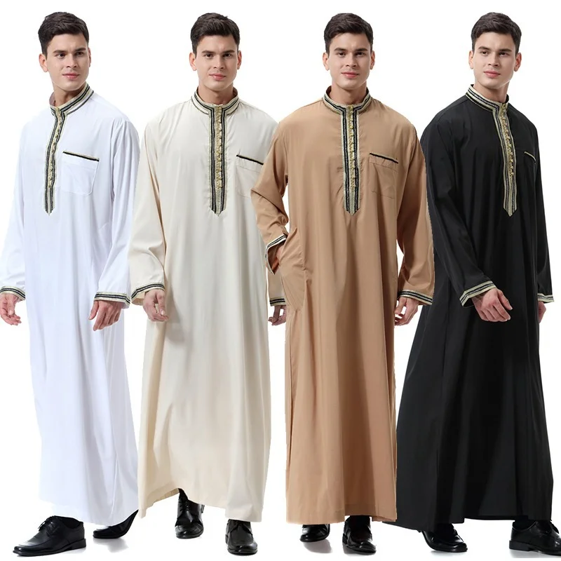 2023 Fashion Jubba Thobe for man muslim Clothing Adult Dubai Kaftan Appliques long Sleeve Islamic Man Plus Size Saudi Arab Robe