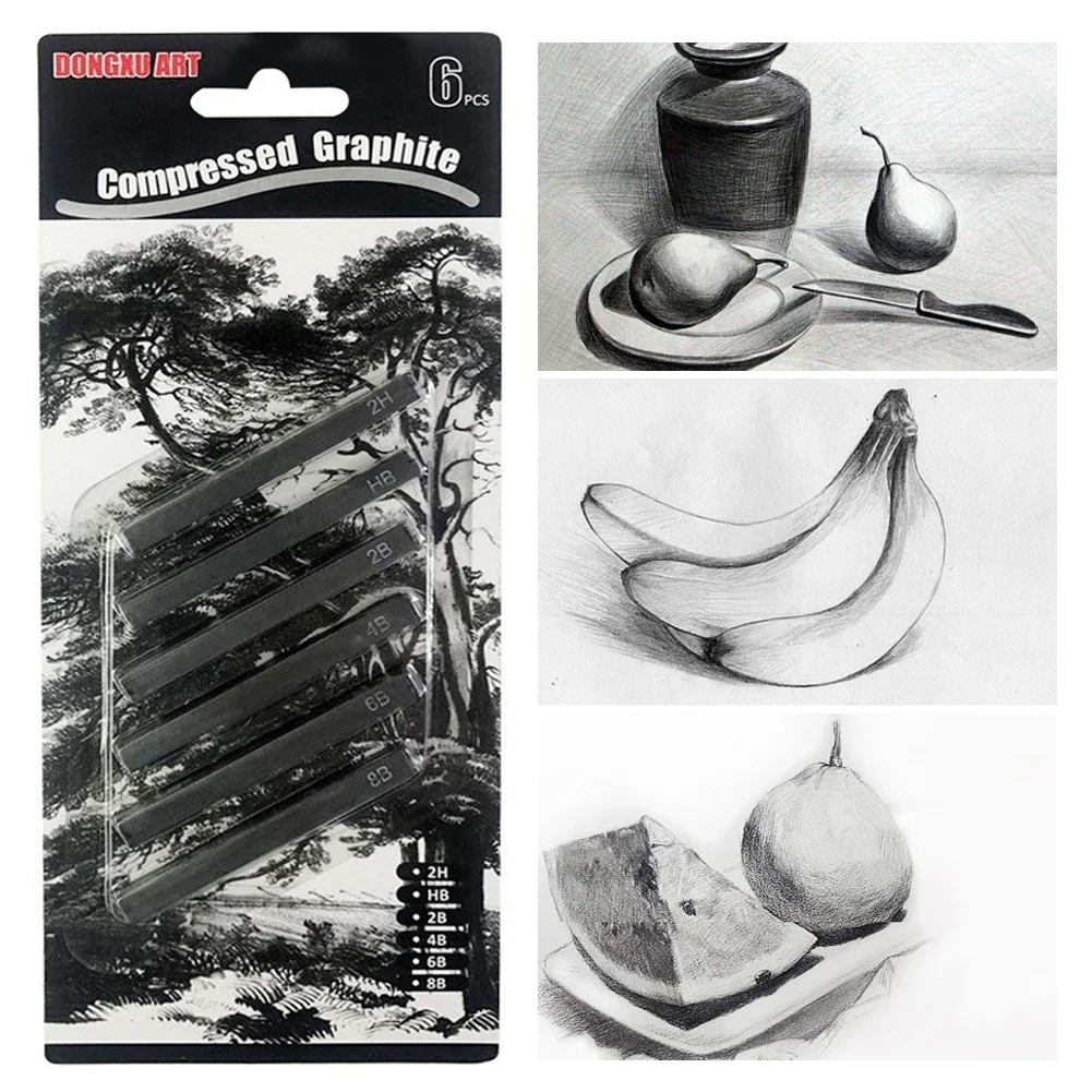 6pcs Carbon Strip Professional Black/White Carbon Sketch Hard/Medium/Soft Woodless Charcoal Pencil Set Drawing Painting Supplies 3