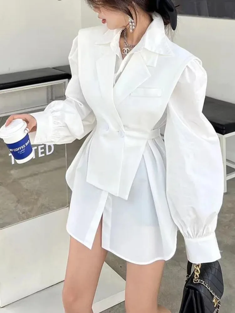 

NICEWOMEN Contrast Color Fashion Blazer Dresses For Women Long Sleeve High Waist Fake Two Piece Female Dress 2023 New Tide AH141