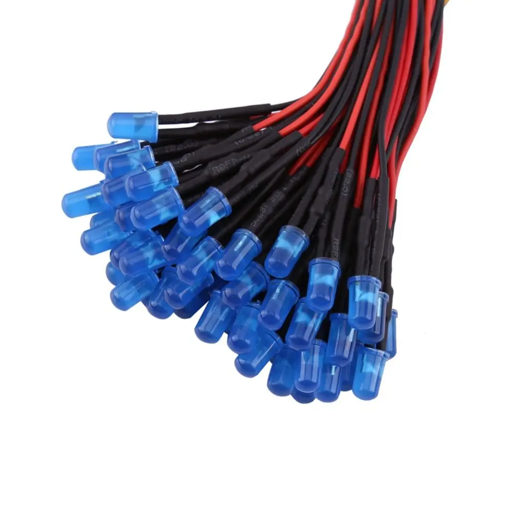 50PCS 5mm 사전 배선된 LED 다이오드 DC12V 빨간색 파란색 주황색 느린 점멸 확산형 LED 램프 DC12V LED 조명 전자 프로젝트
