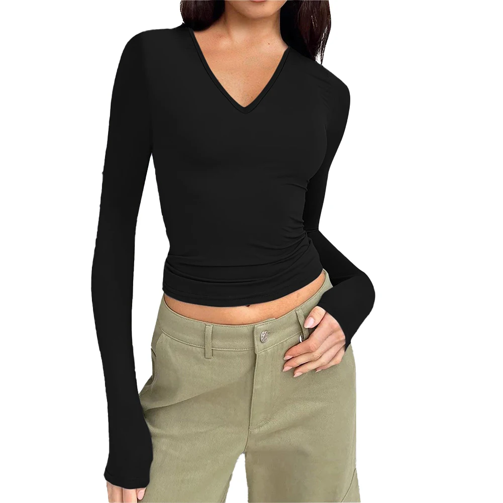 

Fashion Tops Women 95%Polyester+5%Spandex Daily For Autumn Long Sleeve Regular Sexy Slight Strech Slim T-Shirt