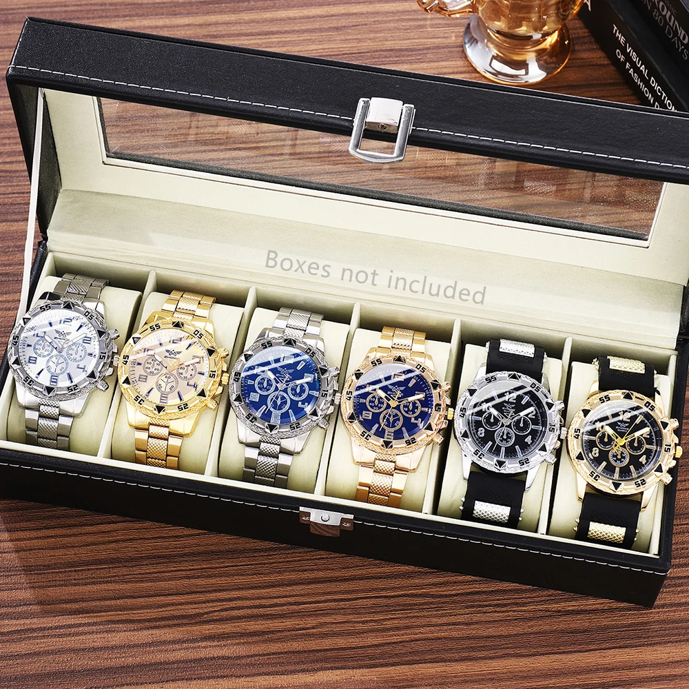 6Pcs/Set Men's Watch Set Fashion Leisure Classic Three Eye Digital ...